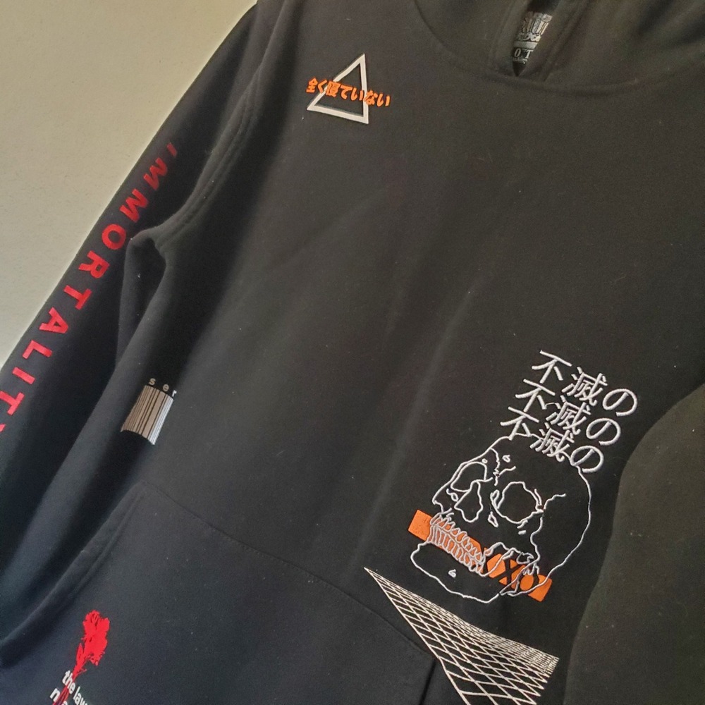 Brooklyn Cloth Mens Black Graphic Hoodie Skull Immortality Streetwear Size M - Picture 2 of 15